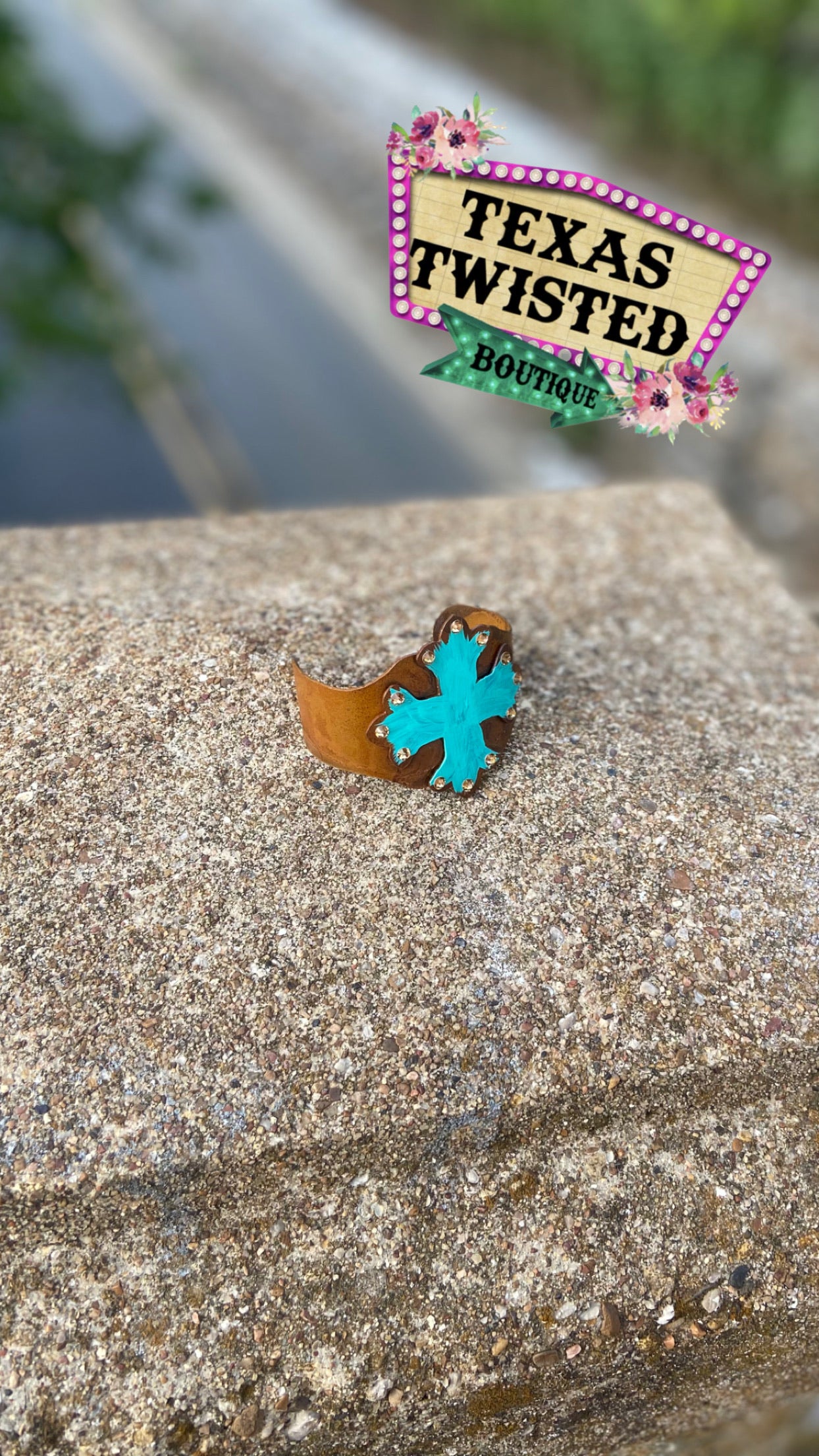 Cross Cuff Bracelet | Turquoise with Rhinestones | Vintage Western Jewelry