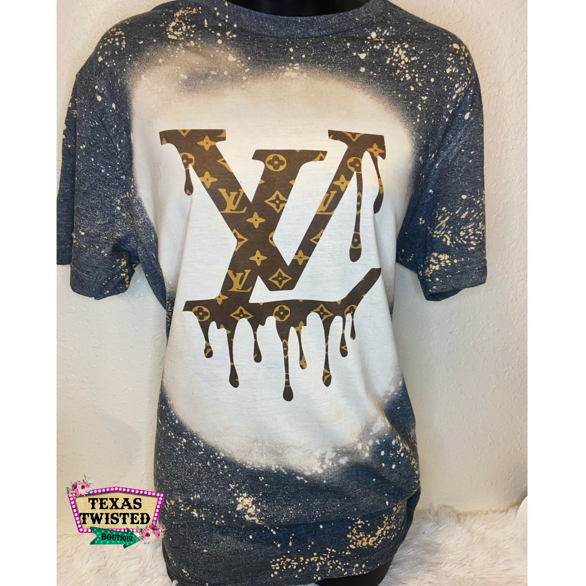 Texas Twisted Boutique Classic LV Drip Bleached Graphic Tee 2x / Brown