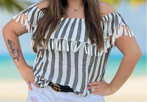 Fringe Stripes Summer Cute Trendy versatile Top