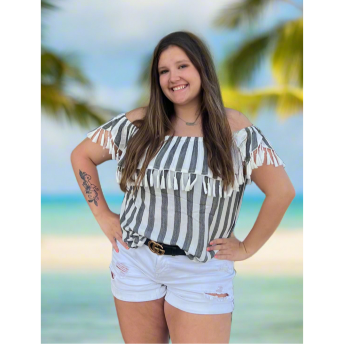 Fringe Stripes Summer Cute Trendy versatile Top