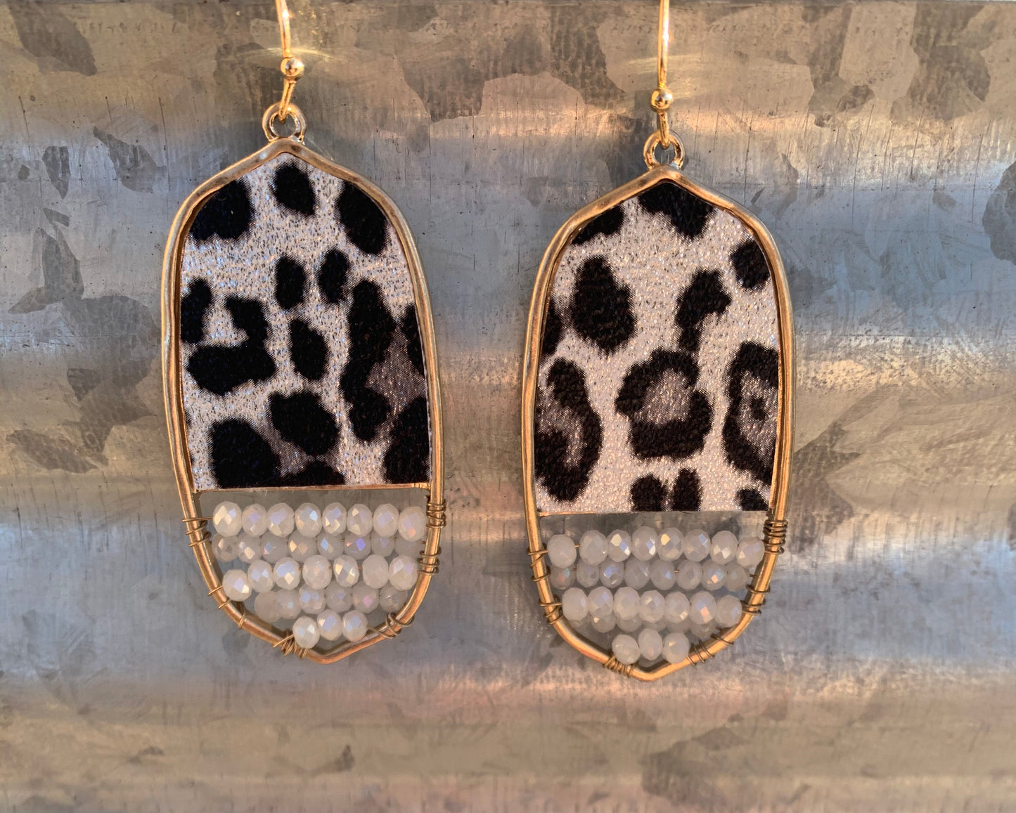Cheetah Earrings with White Beads