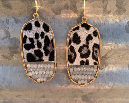 Cheetah Earrings with White Beads