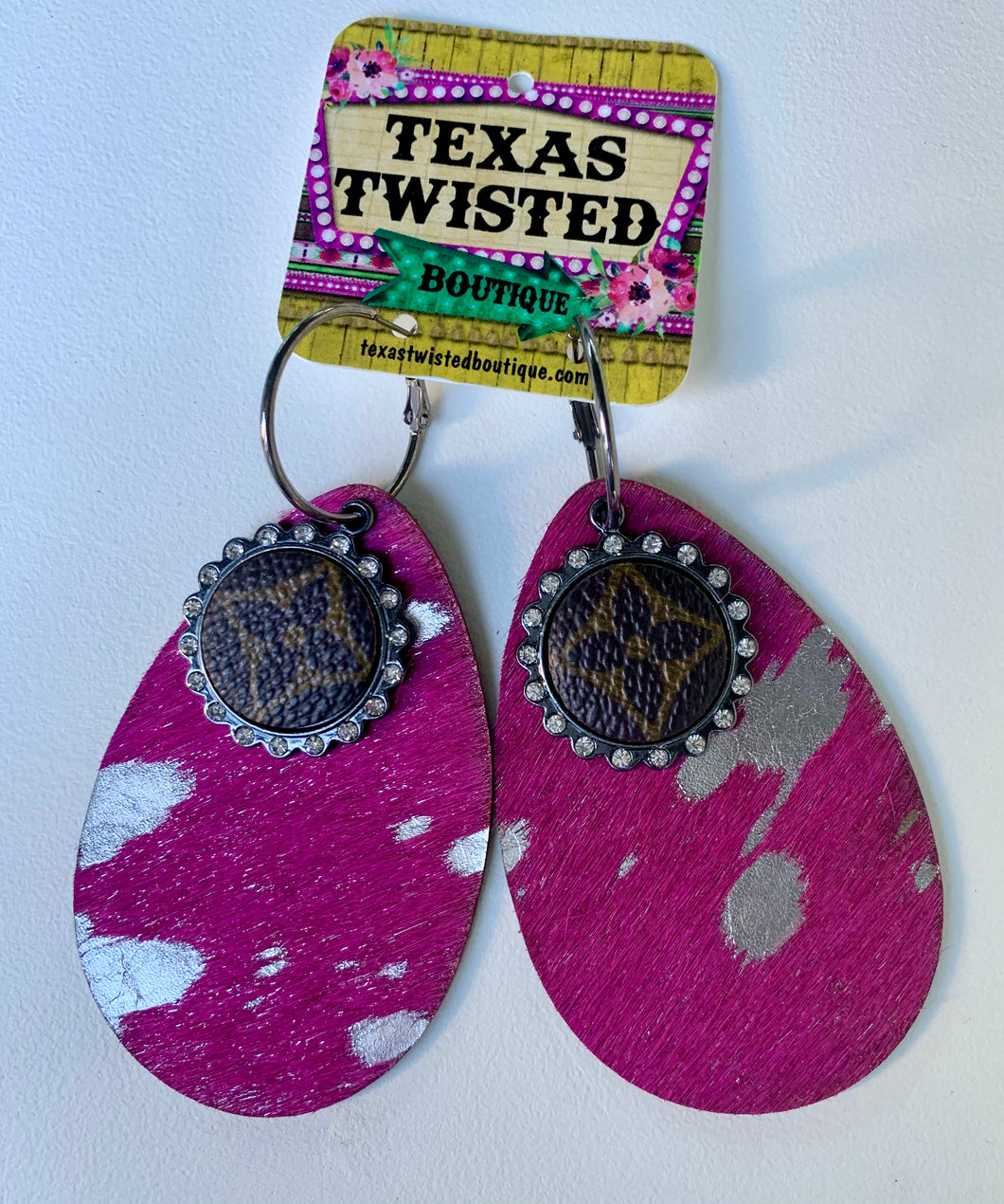 Upcycled LV Cowhide Dangle Teardrop Earrings – Texas Twisted Boutique